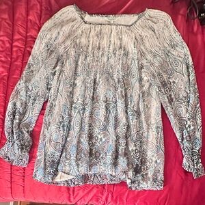 Sundance Silk Blue, Gray, On Off White print, Lined,Long Sleeve Relaxed Tunic XL